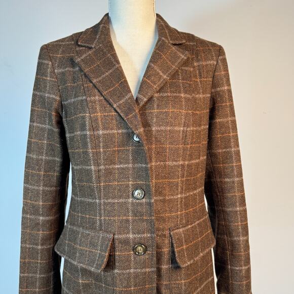 Peruvian Connection Plaid Tartan Belmont Blazer Brown Orange 100% Lambswool Sz 4 - Picture 2 of 13